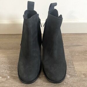 UGG Boots 8 Pixley Black Suede Leather Shoes Block Heels Zip Up Ankle 1095057